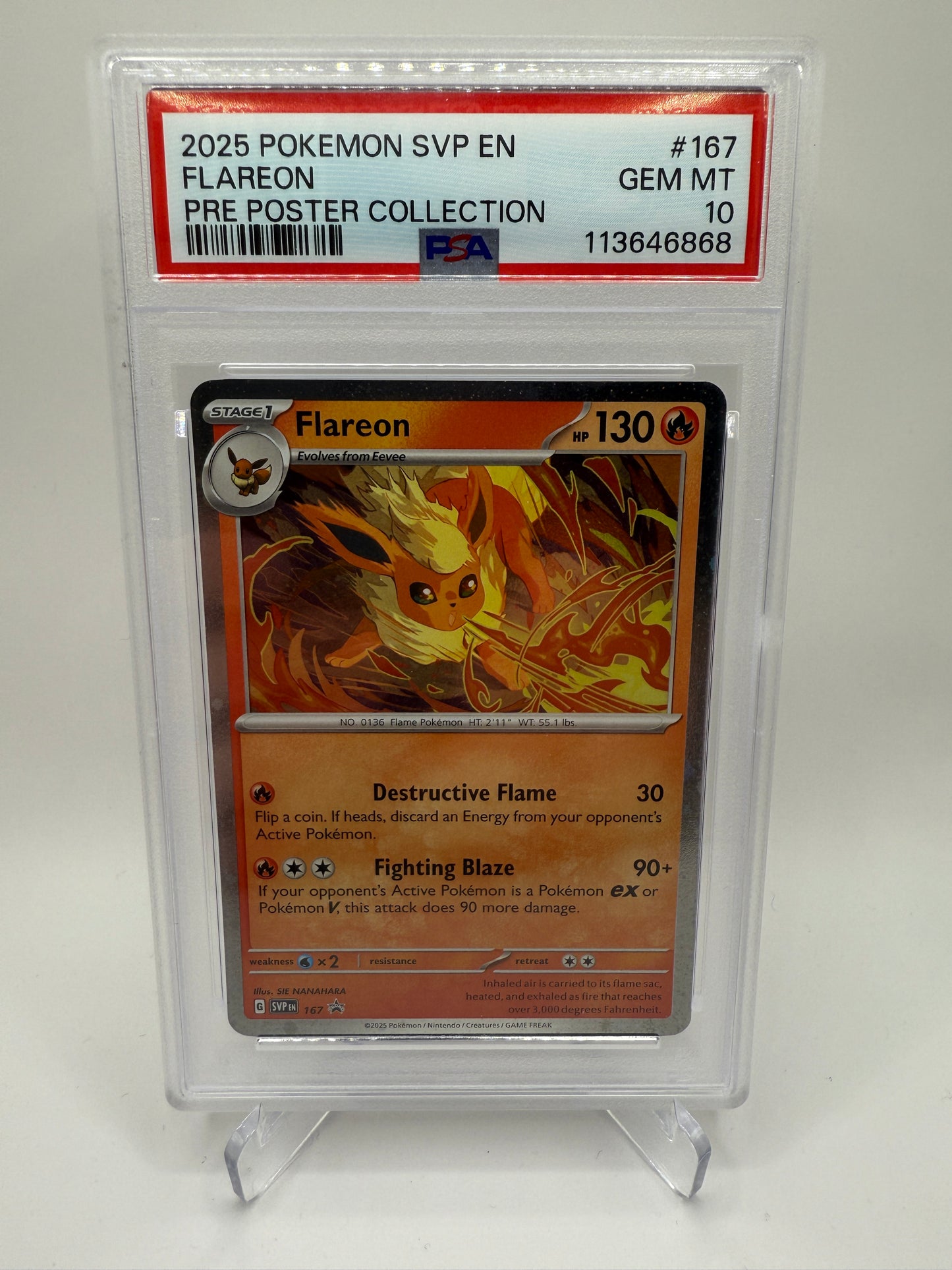PSA 10 Gem Mint - Flareon (Cosmo Holo) #167 Pokemon Promo, Graded
