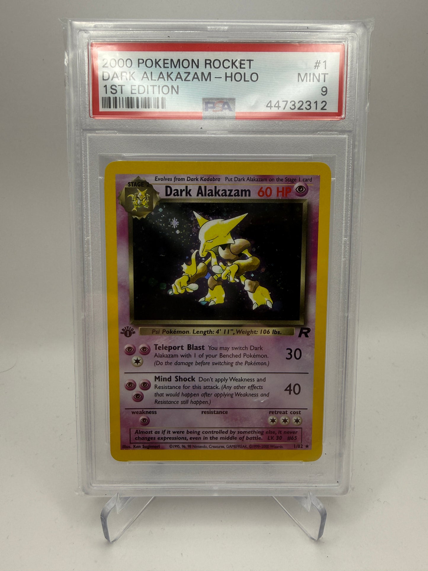 PSA 9 Mint - Dark Alakazam 1st Edition #1 Team Rocket - Pokemon Graded