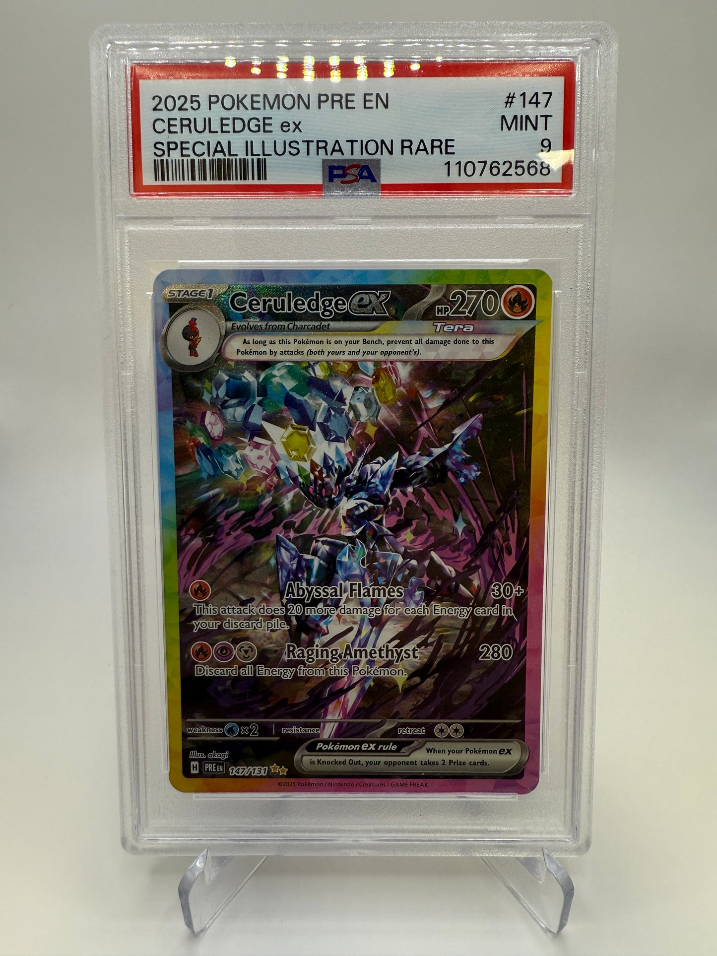 PSA 9 Mint - Ceruledge EX #147 Pokemon Prismatic Evolutions, Graded