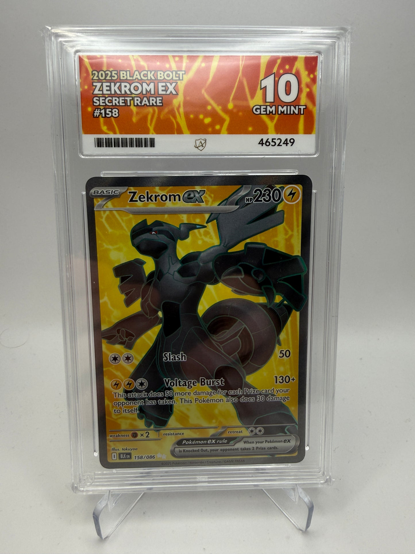 Ace 10 Gem Mint - Zekrom EX #158 Black Bolt - Pokemon Graded