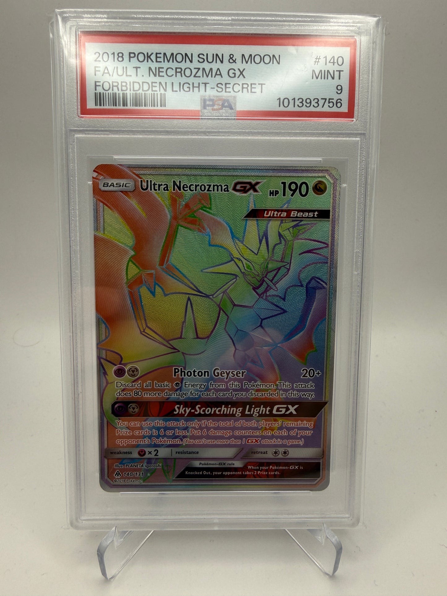 PSA 9 Mint - Ultra Necrozma GX #140 Forbidden Light - Pokemon Graded