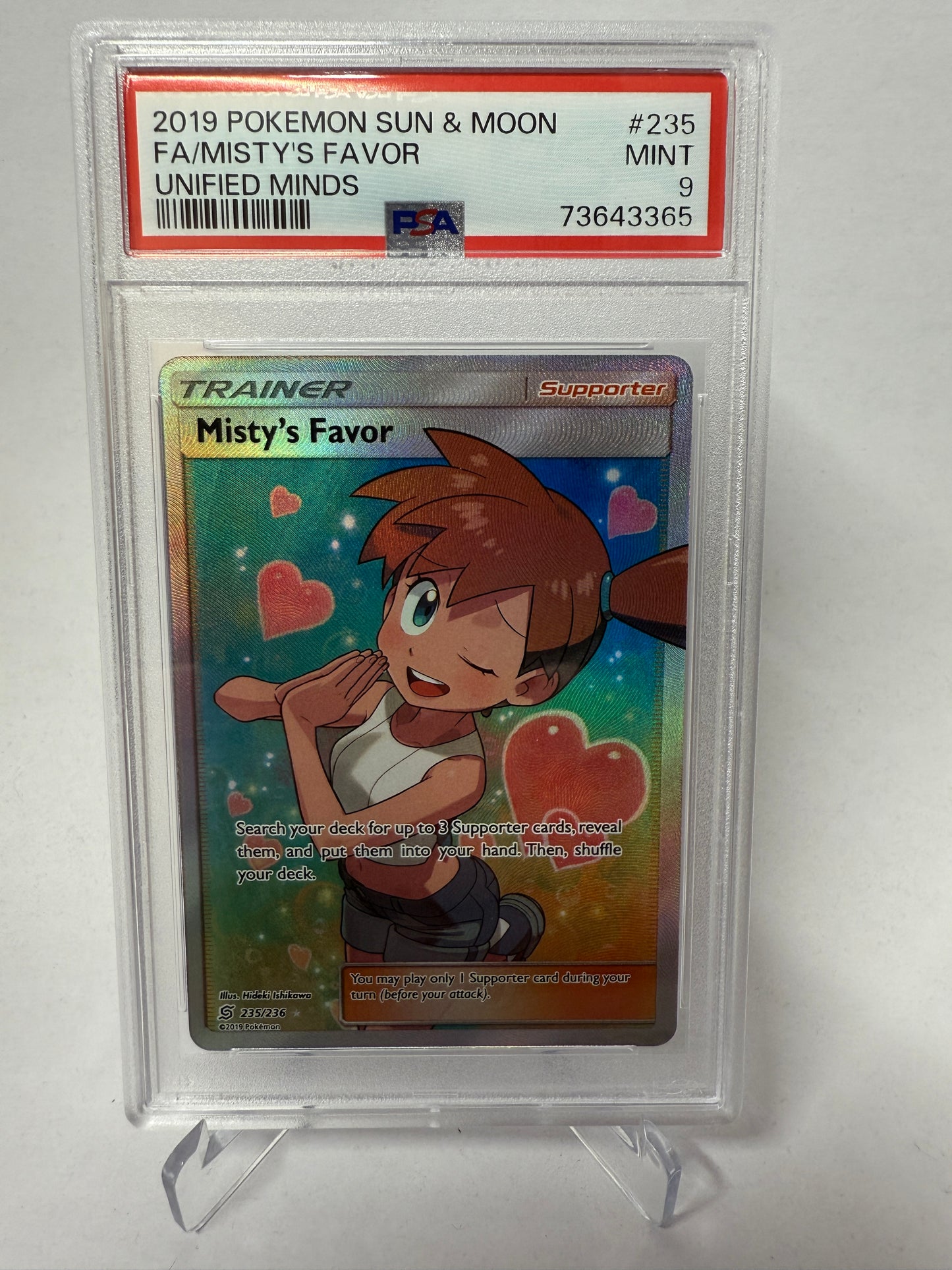 PSA 9 Mint - Misty’s Favor #235 Pokemon Unified Minds, Graded