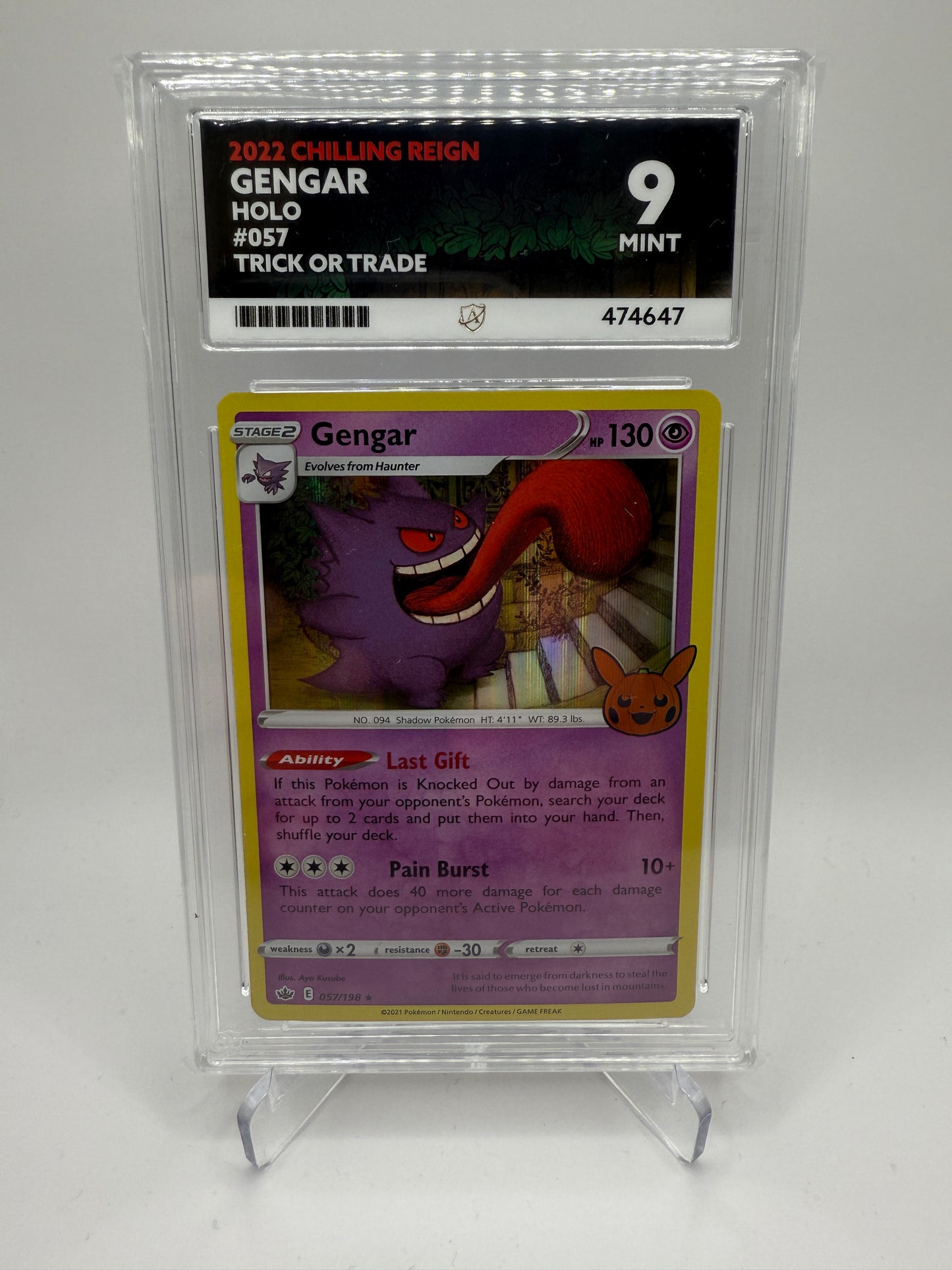 Ace 9 Mint (Ace Label) Gengar #058 Pokemon Trick Or Trade 2022, Graded