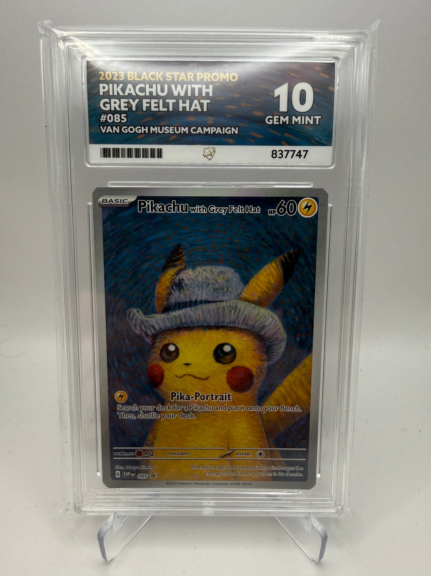 Ace 10 Gem Mint - Pikachu with Grey Felt Hat #085 Van Gogh Museum Campaign - Pokemon Graded