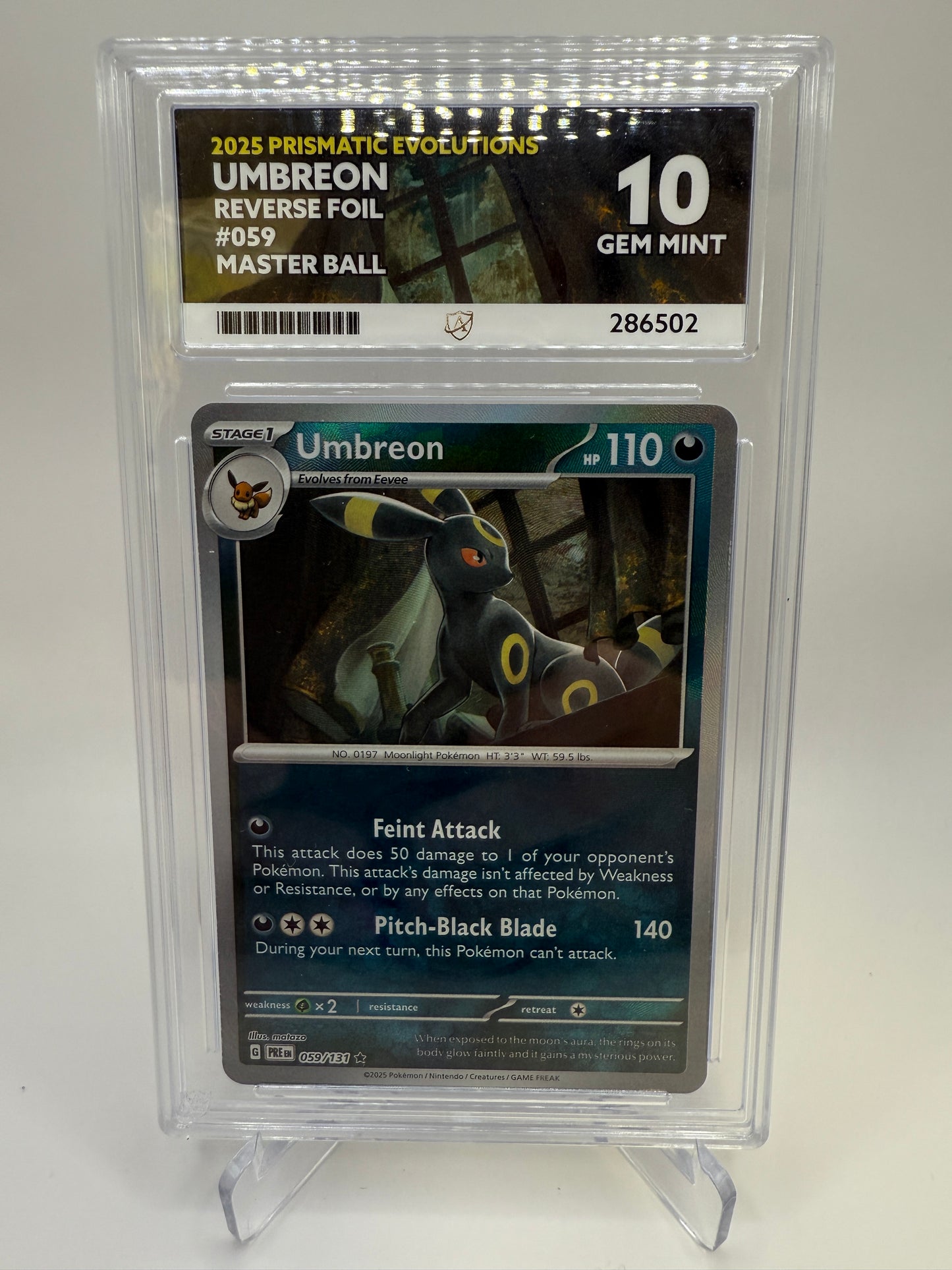 PSA 10 Gem Mint (Ace Label) Umbreon (Master ball) #059 Pokemon Prismatic Evolutions, Graded