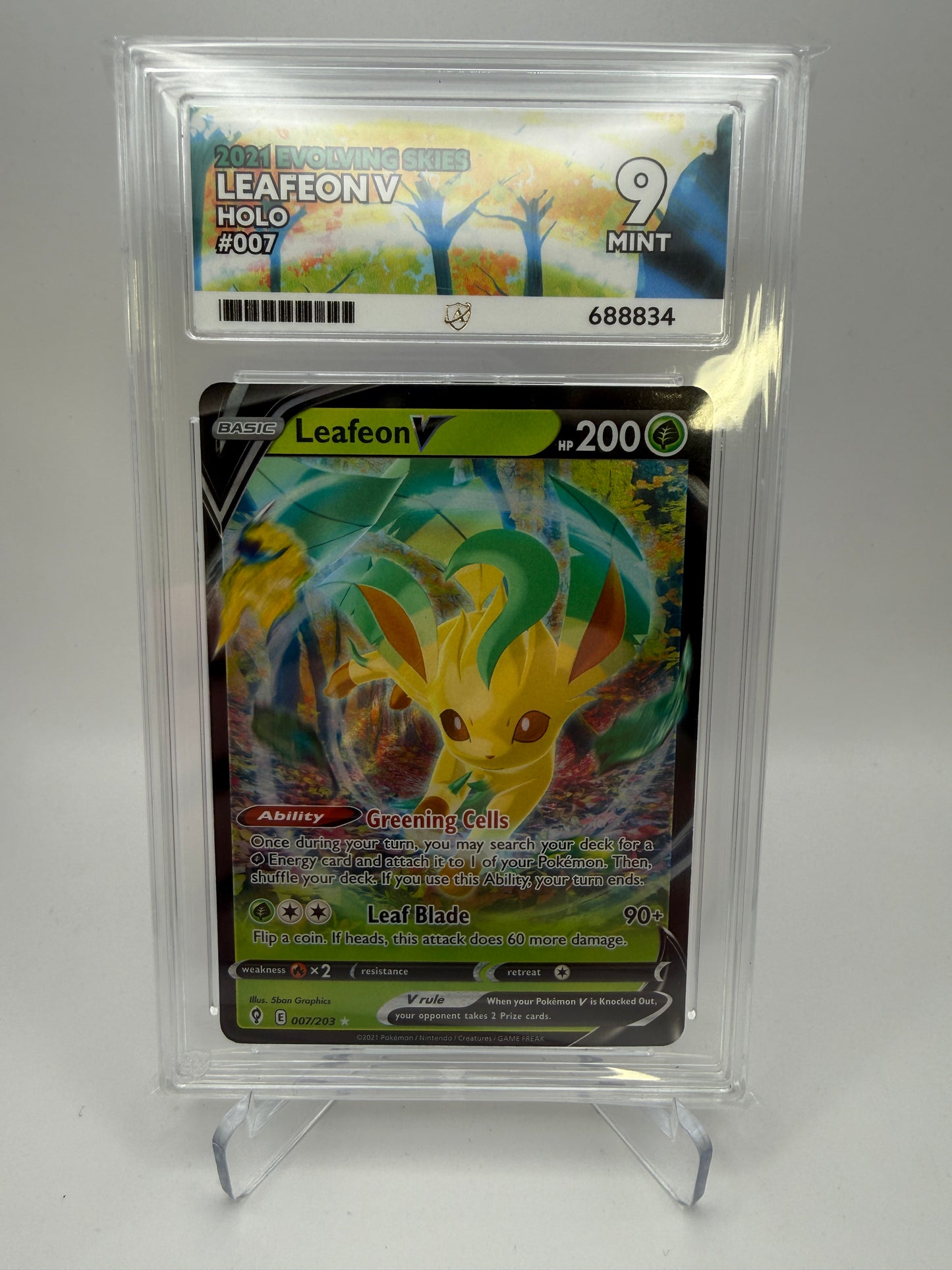 Ace 9 Mint (Ace Label) - Leafeon V #007 Evolving Skies - Pokemon Graded