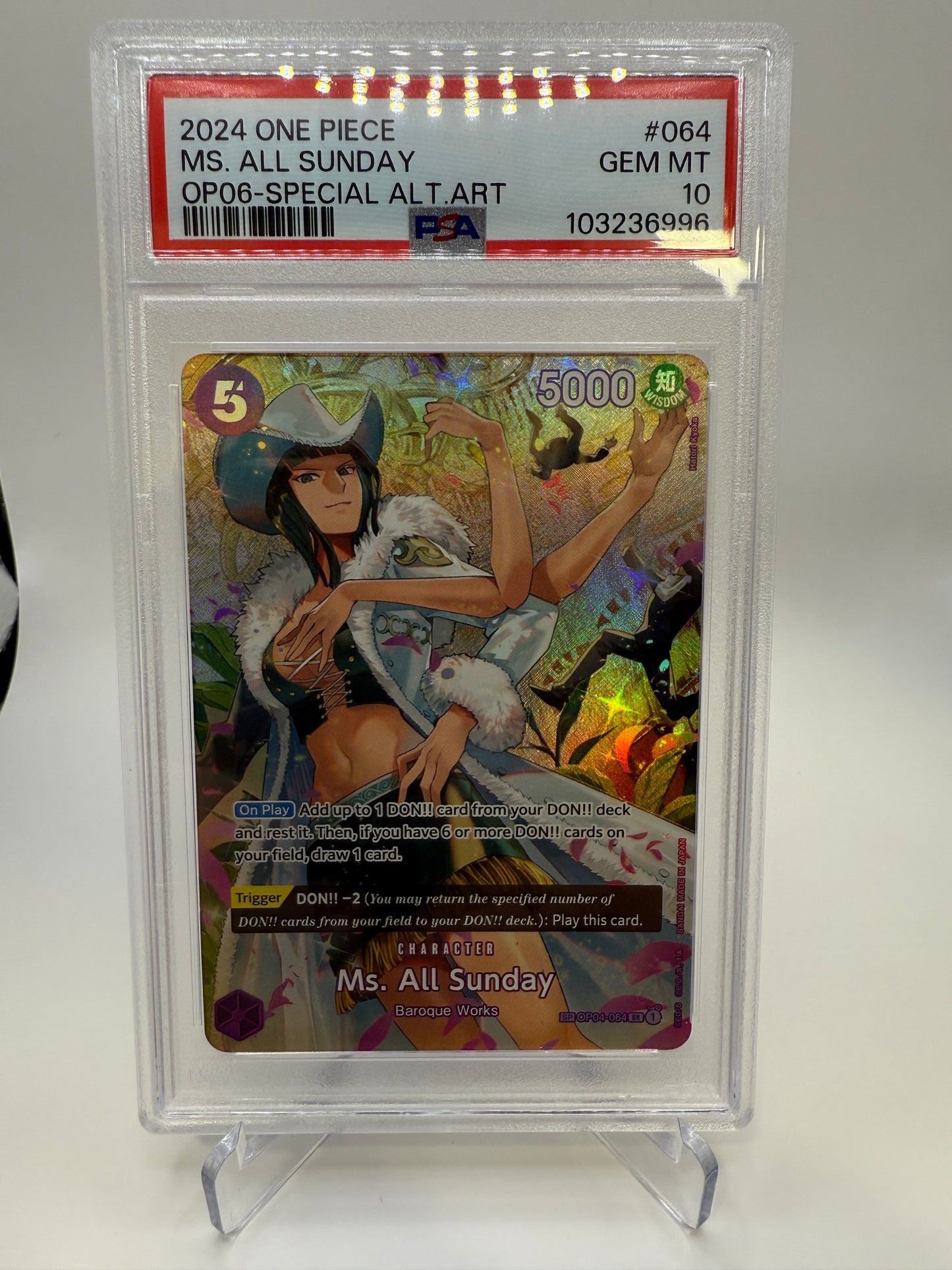 PSA 10 Gem Mint - Ms. All Sunday (SP) OP04-064 One Piece Kingdom of Intrigue, Graded