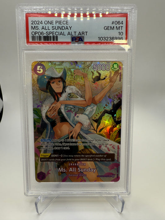 PSA 10 Gem Mint - Ms. All Sunday (SP) OP04-064 One Piece Kingdom of Intrigue, Graded