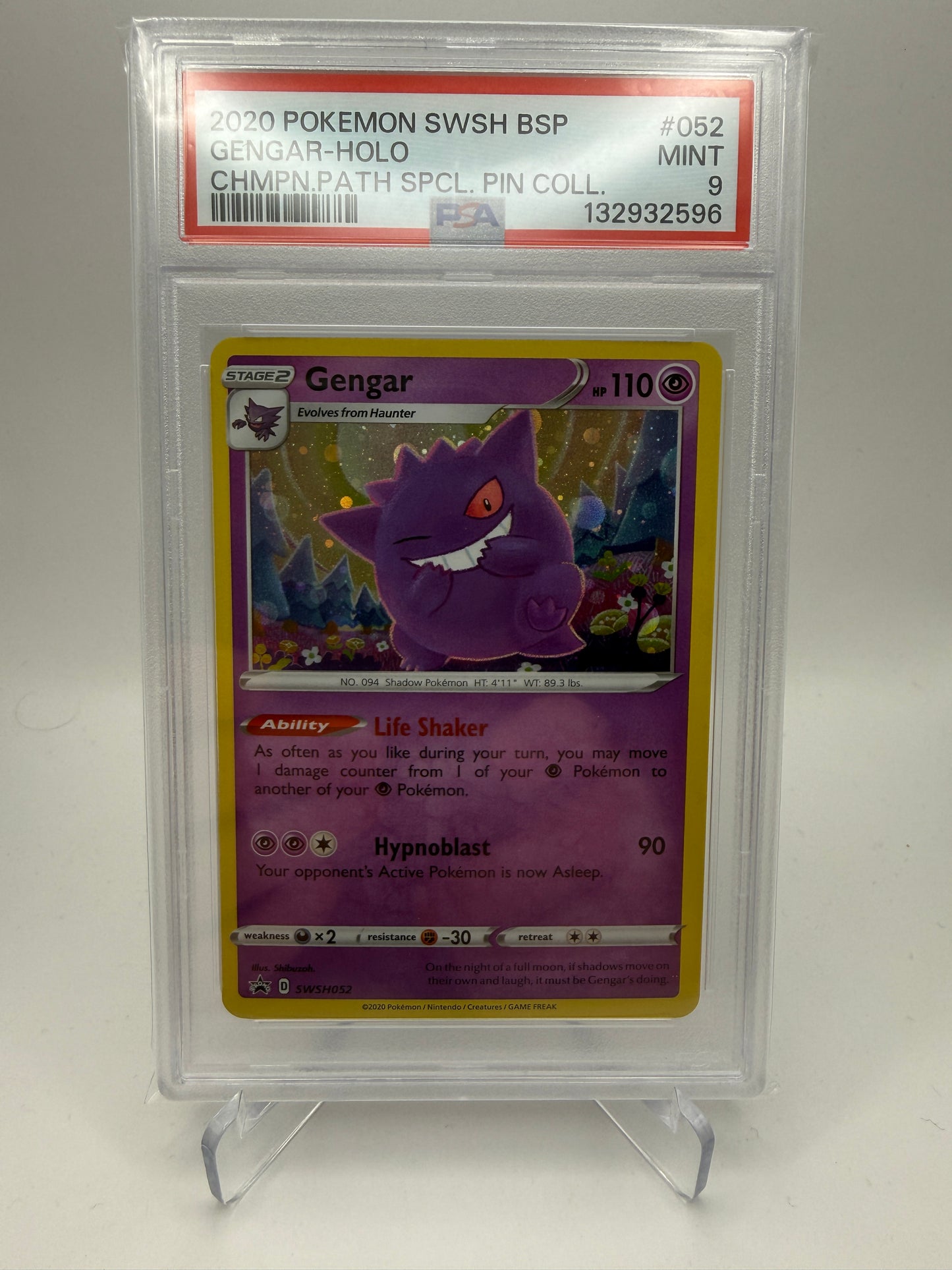 PSA 9 Mint - Gengar #052 Holo Champions Path Pin Collection - Pokemon Graded