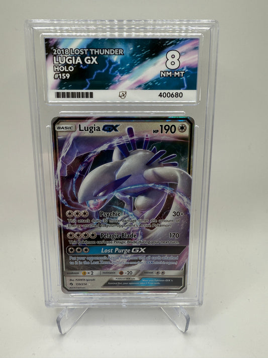 Ace 8 Near Mint/Mint (Ace Label) Lugia GX #159 Pokemon Lost Thunder, Graded