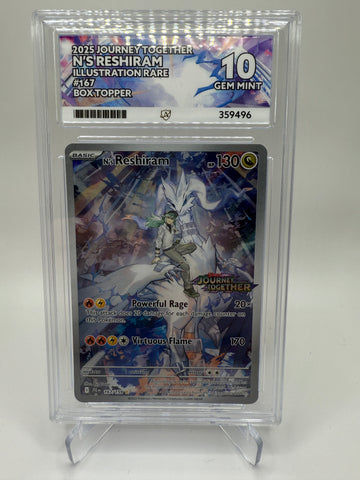 Ace 10 Gem Mint (Ace Label) N’s Reshiram (Stamped) #167 Pokemon Journey Together Box Topper, Graded