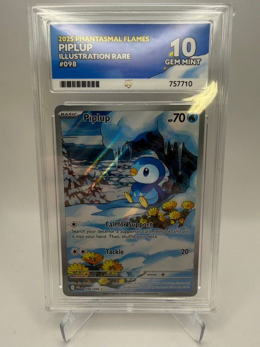 Ace 10 Gem Mint (Ace Label) - Piplup #098 Phantasmal Flames - Pokemon Graded