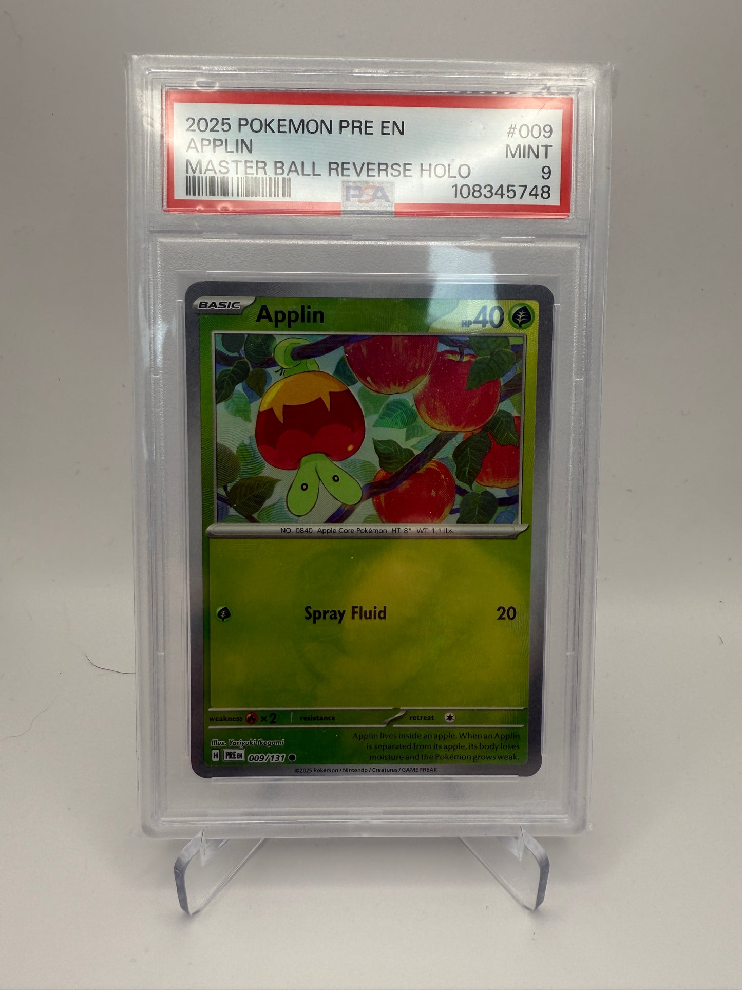 PSA 9 Mint - Applin #009 Master Ball Reverse Holo - Prismatic Evolutions - Graded