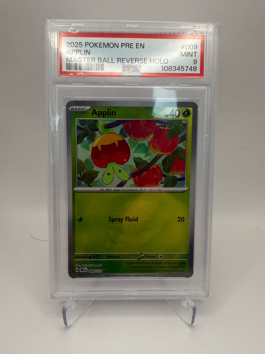 PSA 9 Mint - Applin #009 Master Ball Reverse Holo - Prismatic Evolutions - Graded