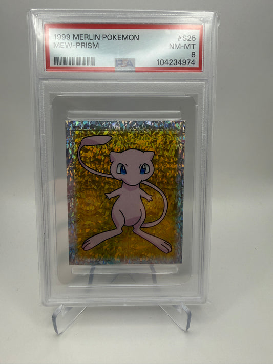 PSA 8 Near Mint/Mint - Mew Prism #S25 1999 Merlin Sticker - Pokemon Graded