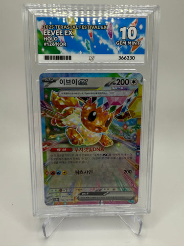Ace 10 Gem Mint (Ace Label) Eevee EX #126 Pokemon Korean, Graded