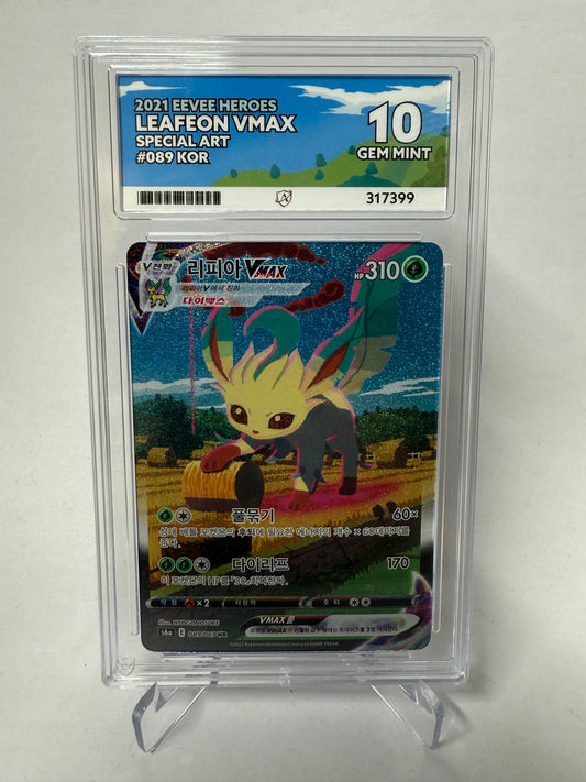 Ace 10 Gem Mint (Ace Label) - Leafeon Vmax #89 Pokemon Korean Eevee Heroes, Graded