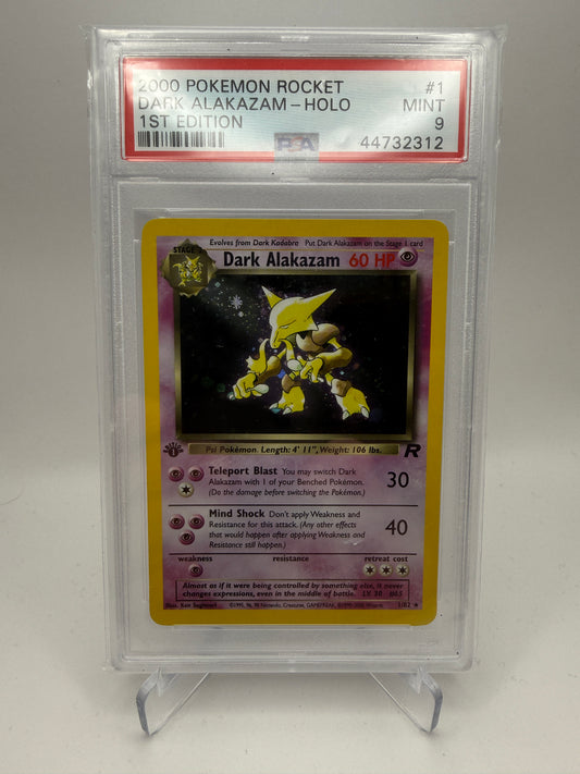 PSA 9 Mint - Dark Alakazam 1st Edition #1 Team Rocket - Pokemon Graded