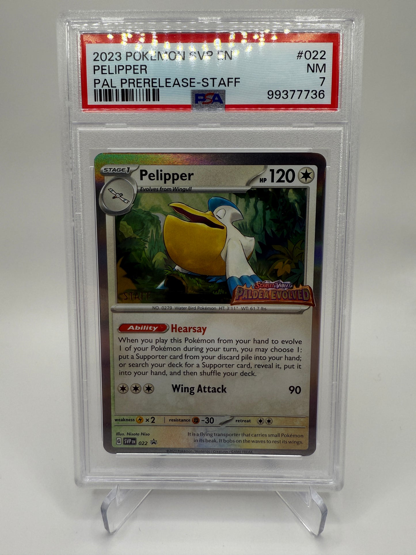 PSA 7 Near Mint - Pelipper (Staff) #22 Pokemon Prerelease, Graded