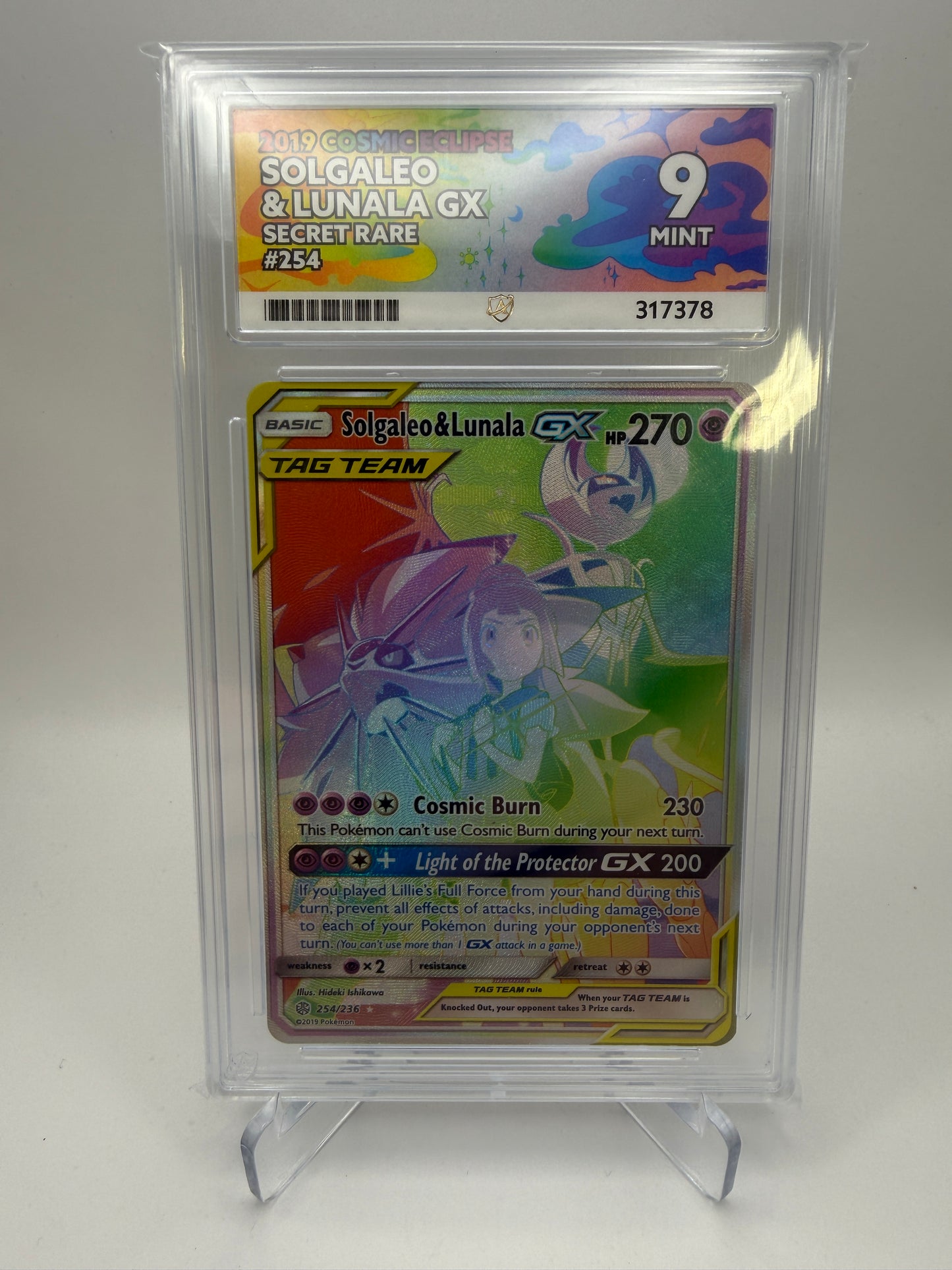 Ace 9 Mint (Ace Label) - Solgaleo & Lunala GX #254 Cosmic Eclipse - Pokemon Graded