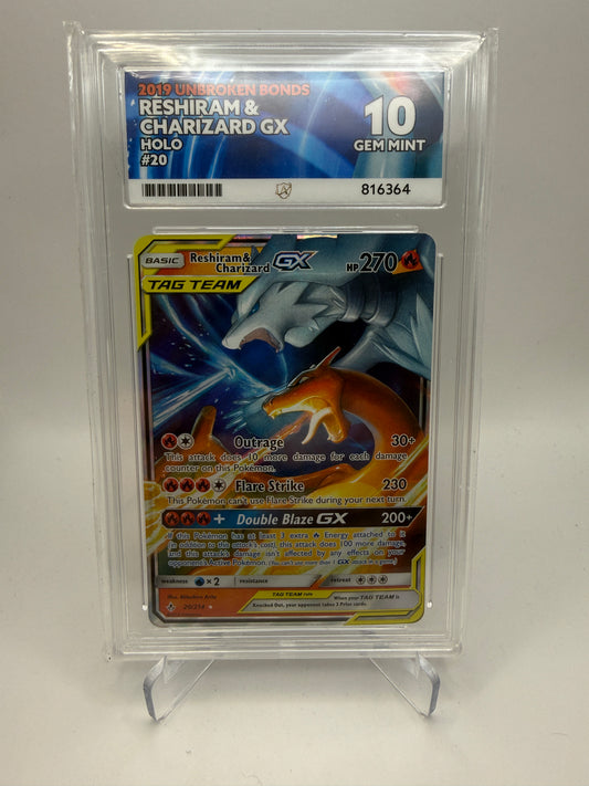 ACE 10 Gem Mint - Reshiram & Charizard GX #20 Unbroken Bonds - Graded Pokemon
