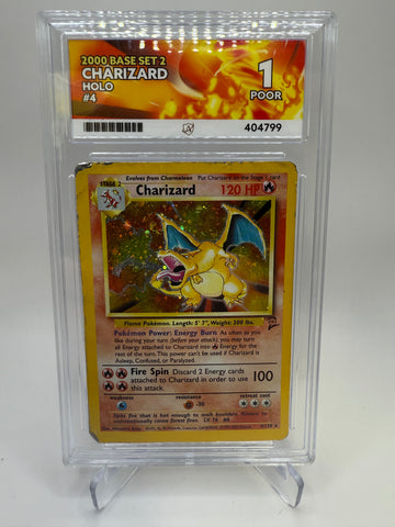 Ace 1 Poor (Ace Label) Charizard #4 Pokemon Base Set 2, Graded