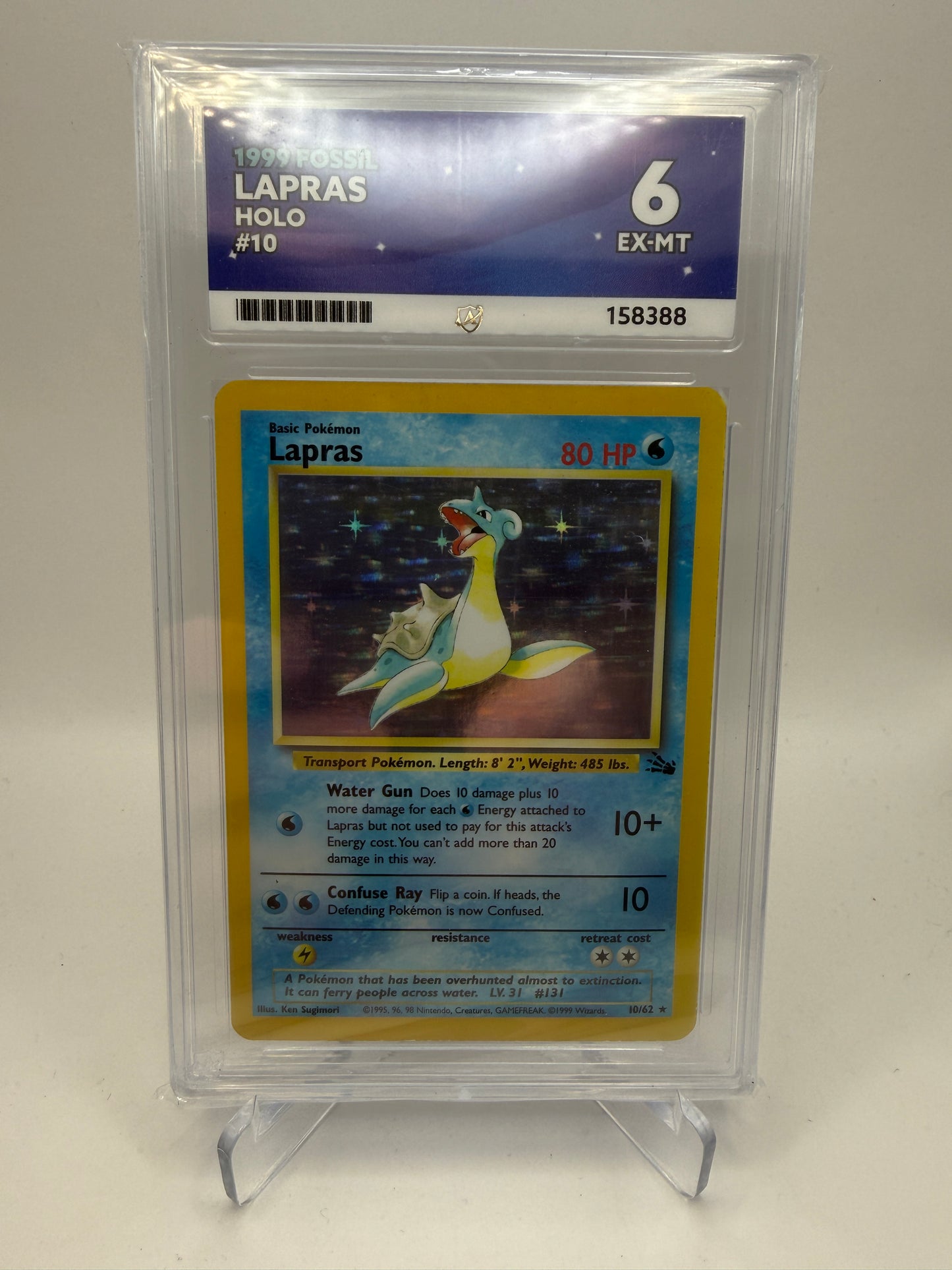 ACE 6 Excelent/Mint - Lapras Holo #10 1999 Fossil - Graded Pokemon