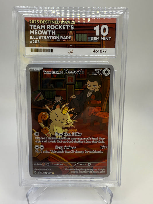 Ace 10 Gem Mint (Ace Label) - Team Rockets Meowth #203 Pokemon Destined Rivals, Graded