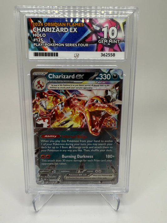 Ace 10 Gem Mint (Ace Label) Charizard EX (Prize Pack) #125 Play! Pokemon Series 4 Obsidian Flames, Graded