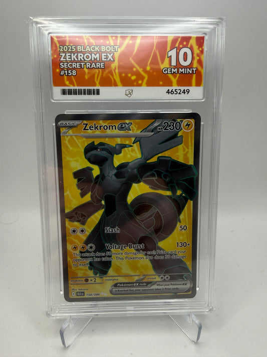 Ace 10 Gem Mint - Zekrom EX #158 Black Bolt - Pokemon Graded
