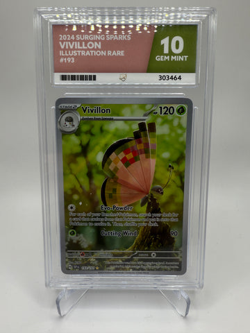 Ace 10 Gem Mint (Colour Match) Vivillon #193 Illustration Rare Pokemon Surging Sparks, Graded