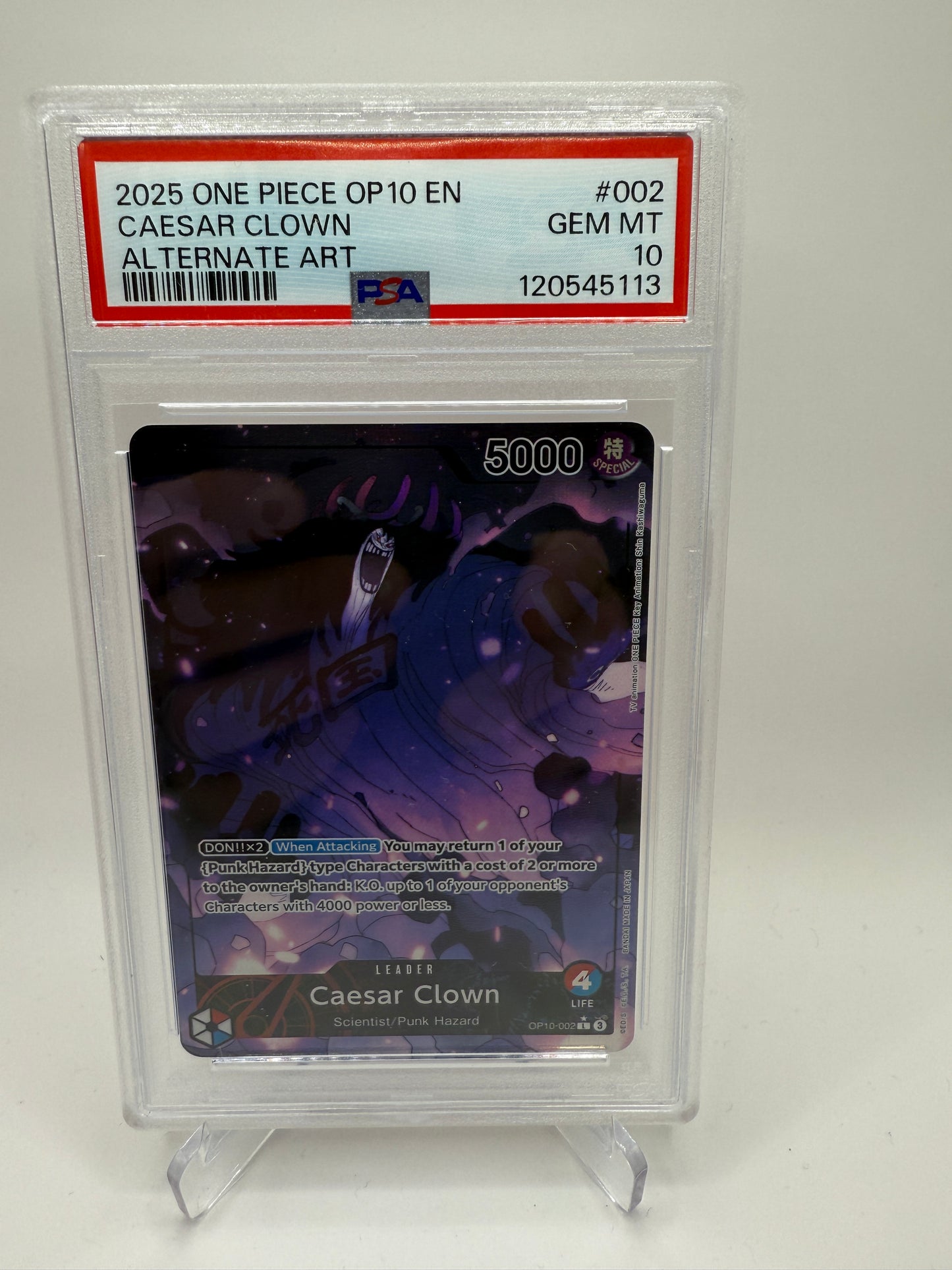 PSA 10 Gem Mint - Caesar Clown (Alternate Art) OP10-002 One Piece Royal Blood, Graded