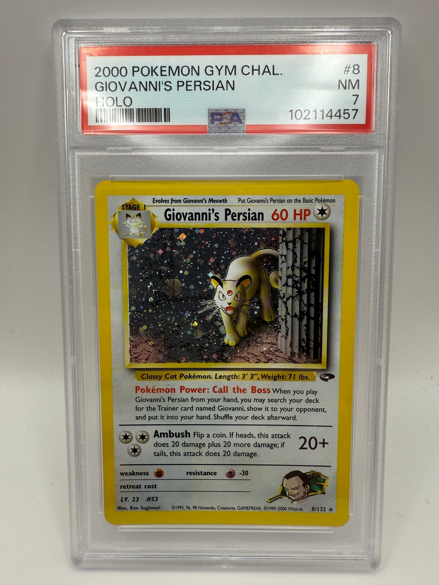 PSA 7 Mint - Giovanni’s Persian #8 Gym Challenge Pokemon - Graded