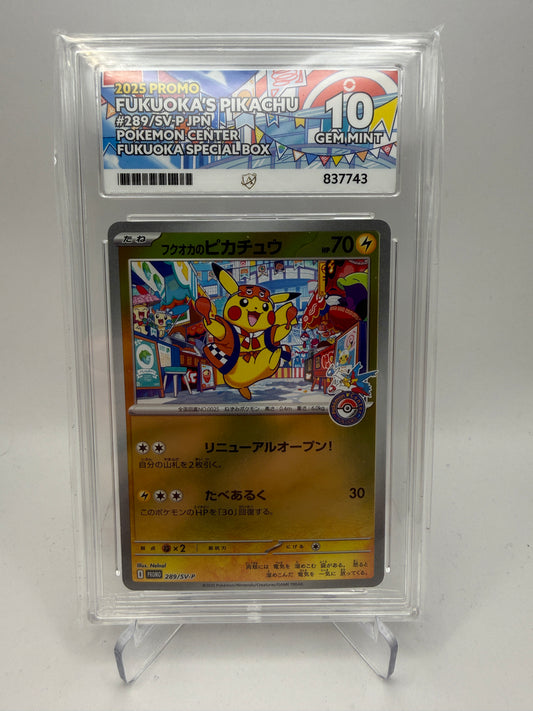 Ace 10 Gem Mint - Fukuoka’s Pikachu #289/SV-P Japanese Pokemon Center Fukuoka’s Special Box - Pokemon Graded
