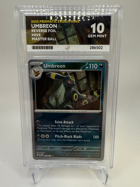 PSA 10 Gem Mint (Ace Label) Umbreon (Master ball) #059 Pokemon Prismatic Evolutions, Graded