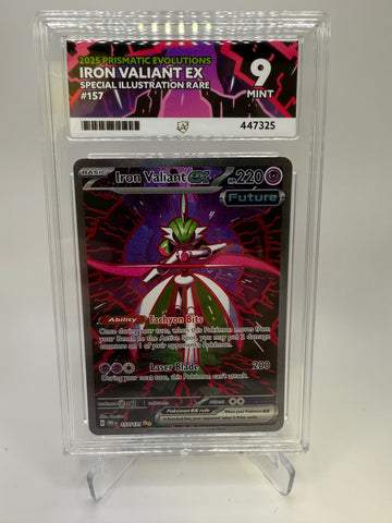 Ace 9 Mint (Ace Label) Iron Valiant EX #157 Special Illustration Rare Pokemon Prismatic Evolutions, Graded