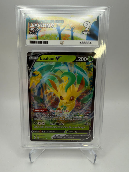 Ace 9 Mint (Ace Label) - Leafeon V #007 Evolving Skies - Pokemon Graded