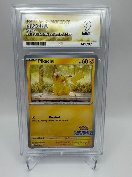 Ace 9 Mint - Pikachu #214 Illustration Contest 2024 - 2025 Black Star Promo - Graded